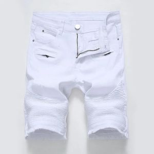 Été hommes Denim Shorts vêtements de rue tendance personnalité mince jean court blanc rouge noir mâle marque vêtements 240313