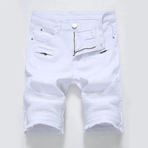 Été hommes Denim Shorts vêtements de rue tendance personnalité mince jean court blanc rouge noir mâle marque vêtements 240306