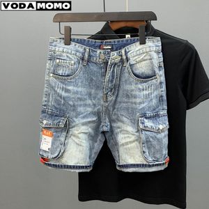 Été hommes mode poche Baggy jean Shorts lâche droite Capris jean pour hommes Streetwear Cargo pantalon court ropa hombre 240327