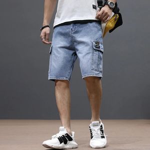 Summer Mens Fashion Pocket Baggy Jeans Shorts en vrac Capris Straight Capris pour hommes Streetwear Cargo Short Pants 240410