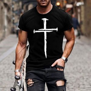 Été Hommes Jésus Christ Croix T-shirts Casual All-Match À Manches Courtes Vêtements Surdimensionnés Col Rond Street Fashion Chemises Imprimées 3D