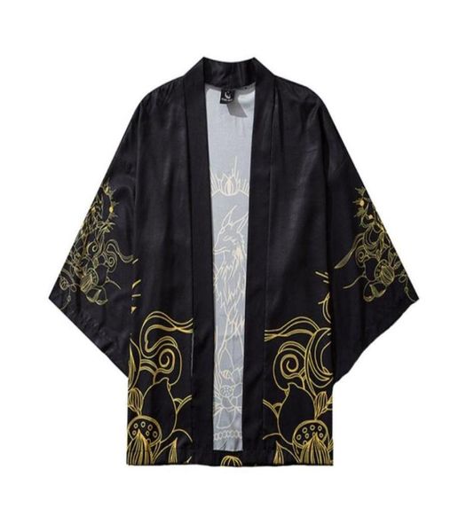 Été Hommes Kimono Chemise De Grande Taille Japonais Kimono Cardigan Modèles Point Ouvert Poisson Dragon Imprimer Harajuku Hommes Top Clothing8344600