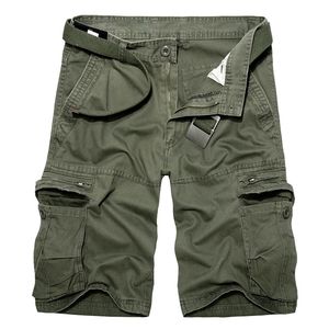 Verano para hombre hasta la rodilla algodón ejército pantalones cortos de carga hombres casual multi bolsillo pantalones cortos sueltos bermudas pantalones gota 220722