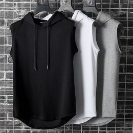 Zomer heren spier hoodie vest mouwloze bodybuilding gym workout fitness shirt hoogwaardige vest hiphop sweatshirt heren tops 220627