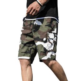 Été hommes en plein air Camouflage Cargo Shorts grande taille poche coton décontracté demi-pantalon taille moyenne cordon lâche Shorts bavoir Overal253i