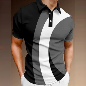 Zomer heren poloshirt kleurgecodeerde korte mouw t-shirt mesh ademende zakelijke revers tops tee mode gestreepte t-shirt voor jongens