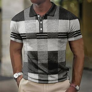 Été Hommes Polos Panneau Plaid Imprimé Rétro Hommes Vêtements Lâche Respirant Surdimensionné Chemise Street Tops Casual Manches Courtes 240312