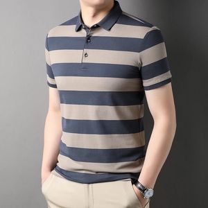 Polo pour hommes d'été avec des bandes commerciales à manches courtes imprimées décontractées tops de mode usure de vêtements surdimensionnés T Vêtements 240418