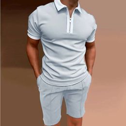 Été Hommes Polos Survêtements À Manches Courtes Zip Polos Shorts Ensemble Hombre Sport Casual Jersey 2 pièces Costume Jogger Vêtements 240223