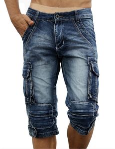 Verano para hombre Retro Cargo Denim Shorts Vintage Acid Washed Faded Multi Bolsillos Estilo militar Biker Jeans cortos para hombres 220719