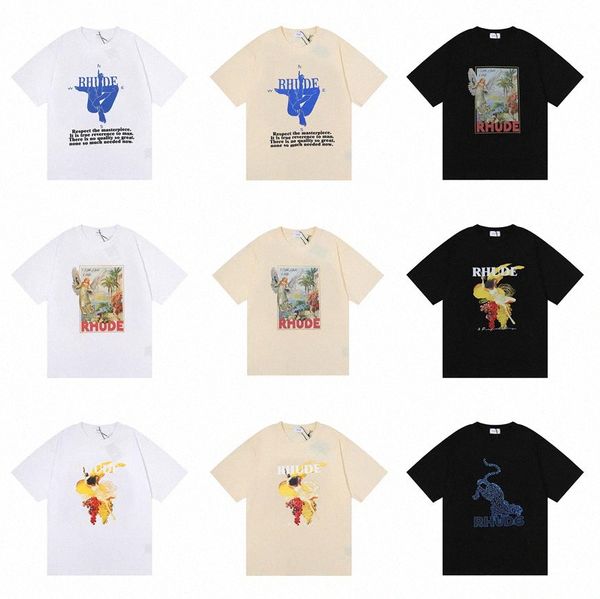 Rhude Hommes T-Shirts Femmes Classique Simple Designer Luxe Poitrine Imprimer Logo Tendance Top Mode Hip Hop High Street Wear Haute Texture Confort