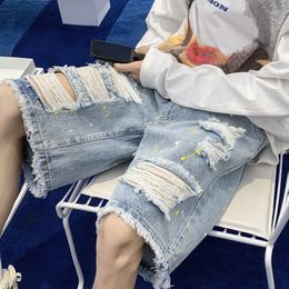 Summer Homme Ripped Denim Shorts Hole Bree Bread Tassel Longueur Longueur Longueur Straight Mand Pantalon Bounge