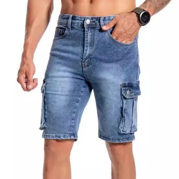 Summer Mens Short Jeans Designer Shorts jean Fashion Casual Slim Stratignt Zipper Washed Denim Shorts pour hommes Street Punk Blue Multi Pocket