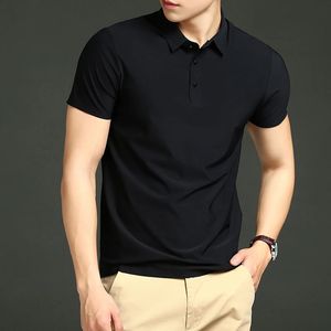 Zomerheren korte mouw t-shirt koel en ademende polo shirts massief kleur ijs zijden los t-shirt mannen golfpolo shirts 240410