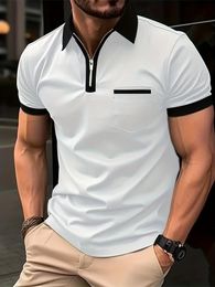 Verano para hombre de manga corta camisa polo bolsillo de moda color sólido camiseta para hombre camiseta transpirable fiesta ropa para hombre top 240311