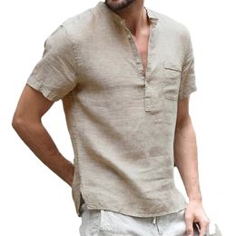 Camiseta de manga corta para hombres de verano algodón y lino camiseta para hombre liderado camiseta masculina transpirable s-3xl 240412