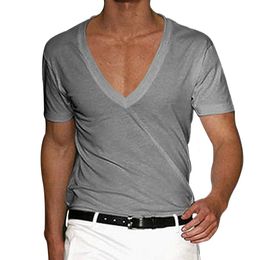 Summer Mens Couleur continue Couleur courte Souchée de fonds V Basic T-shirt Muscle Fitness Fitness Body Body Body Tres T-Shirts Vêtements 240320