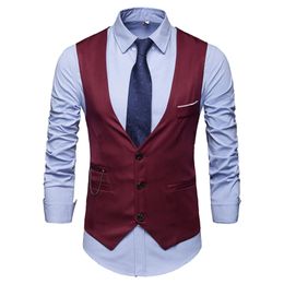 Summer Mens Solid Color Suit Vest British Slimming Fit Large Size Formal With Pockets Fashion Outerwear Vests 240507