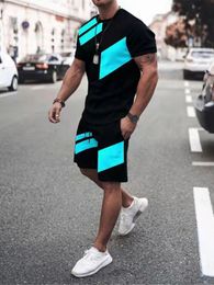 Summer Homme Sports Costume à manches courtes Short Tshirts Twopiece Set Splicing Printing Fashion Casual Street Clothing 240329
