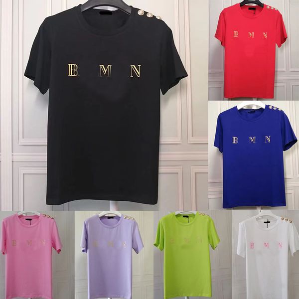 T-shirt d'été en coton pour hommes et femmes, lettres imprimées, chemises à manches courtes, hauts de luxe, pull-over, bouton d'épaule, vêtements design, couleurs mélangées