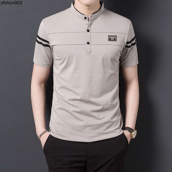 Camiseta de verano para hombre, moda, cuello levantado, tendencia ajustada, manga corta juvenil, versión coreana informal