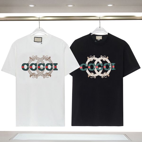 Verano para hombre Camisetas Camiseta de diseñador Camiseta con letras Moda clásica Manga corta Tops de algodón casual Patrón chino Loong Moda y ocio Camisa Tamaño asiático S-2X