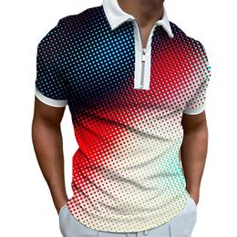 Zomerheren t-shirts nieuwe mode gestreepte contrast kleur heren shirt shirt met korte mouwen revers rasper ontwerpstraat casual t-shirt