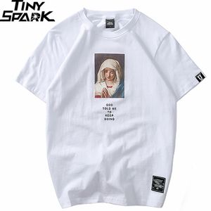 Camisetas para hombre de verano Virgen María Impreso Casual Manga corta Camiseta Algodón Hip Hop Tops Tee Moda Streetwear Camiseta 220608