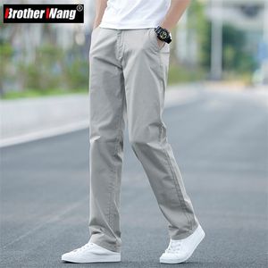 Été hommes mince coton kaki pantalons décontractés affaires couleur unie pantalon extensible marque mâle gris grande taille 40 42 220704