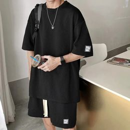 Summer Homme Tracksuit Man Casual Thig Size Fashion Suits Tshirt and Shorts Fake Twopiece Training Set Streetwear Clothing 240518