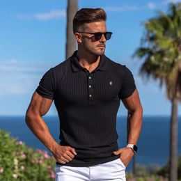 Été hommes col rabattu POLO Cardigan simple boutonnage sport T-Shirt décontracté loisirs de plein air vacances à manches courtes 240301