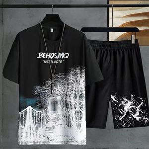 Summer Mens Two Piece Set Gradient Casual Tshirt et Shorts Men Sports Sports Fashion Short à manches Suit de survêtement 240416