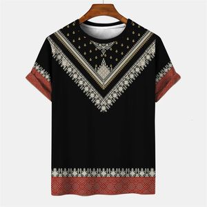 Été Mens Vintage Tshirt African Tradition Stripe Imprimé Style ethnique T-shirts Street Oneck Short Sheeve Holiday Tees Tops 240425