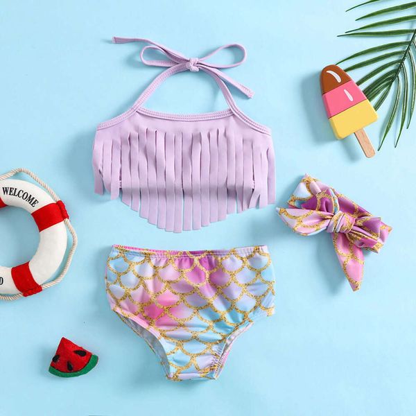 Sirène d'été Fashion violet pavan pour enfants Hot Spring plage de natation de natation du maillot de bain Bikini en deux pièces L2405