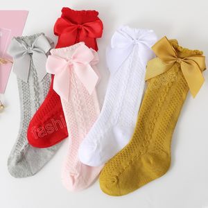 Zomer gaas baby lange sokken schattige bowknot prinses meisjes knie hoge sokken massieve kleur ademende pasgeboren sok