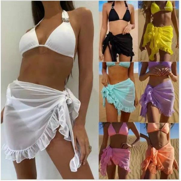 Été Mesh mini jupes à volants pour femmes couverture de bikini ups robe tassel chandelle jupe de bain de baignoires filles en maillot de bain enveloppe