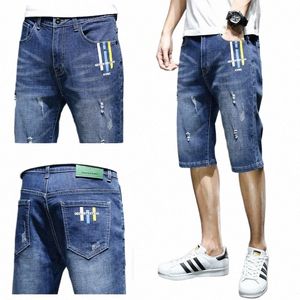 Summer Mid Taille Denim Shorts Fi Straight Jeune Vitalité Vêtements pour hommes Coréen Butt Casual Distred Trou Genou Pantalon a0ue #