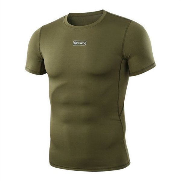 Verano estilo militar táctico camuflaje camiseta hombres transpirable rápido seco ejército combate camiseta manga corta compresión camo tee 210707