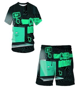 Chándal informal con estampado 3D de tecnología móvil de verano, traje para hombre, camiseta de manga corta, pantalones cortos deportivos, conjunto de 2 piezas 2206246442345