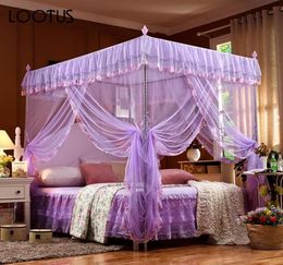 Été Mosquito Net Bed Canopy Netting lit filet rectangle 3 portes ouvertes Elegant Beautiful Lace Princess Home Textile 4 Corner3797074