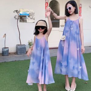 Zomer moeders en dochter met halo geverfde vlinderjurk vakantie strand rok familie matching outfits 230421