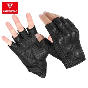 Zomer Motorfiets Vingerloze Handschoenen Accessoires Schapenvacht Leer Half Vinger Handschoenen Motocross Gant Moto Guantes Moto Verano H1022