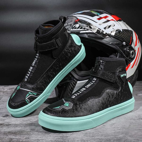 Chaussures de moto d'été pour hommes, semelle en caoutchouc antidérapante, pour Motocross, cuir microfibre, bottes d'équitation de randonnée, chaussures de motocycliste