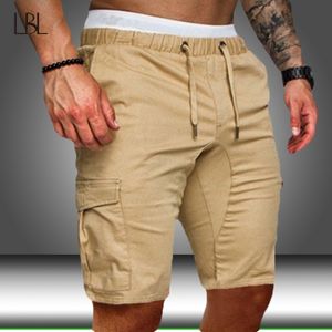 Été multi-poches Cargo Shorts hommes genou longueur coton Fitness Shorts vêtements de sport hommes cordon survêtement pantalon court 2020 nouveau