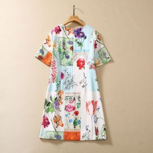 Zomerjurk met veelkleurige bloemenprint, korte mouw, ronde hals, korte casual jurken S3G040804