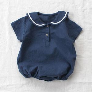 Zomer marine kraag romper peuter kleding kinderen babyjongen meisje voor 3-18m 210528