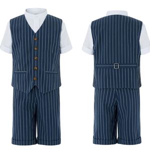 Summer Navy Stripe Boy's Formal Wear Custom Made 2 stuks knappe pakken voor bruiloft prom diner kinderen kledingvest broek 230W