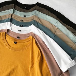 Zomer Nieuw 100% katoen wit zwart geel massief t-shirt mannen causale o-neck korte mouw basist-shirt mannelijke zachte tops tees 210412