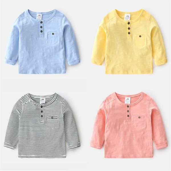 Été nouveau 2-8 9 10 ans bébé vêtements pour enfants couleur unie doux coton à manches longues pull basique T-Shirt pour enfants garçons 210414