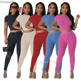 Été nouveau 2 pièces ensemble femmes survêtement tunique taille T-shirt haut court et Legging pantalon été mode Yoga ensembles pour femmes tenues